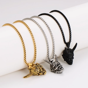 Vintage bull head pendant necklace in gold, silver and black metal finishes for men