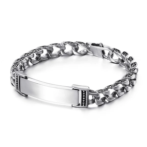 Bracciale cubano vintage in acciaio inossidabile con teschi, croci e pietre di zircone