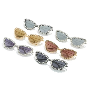 Cat eye rhinestone studded metal sunglasses for party wear in multiple colors