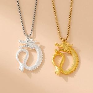 Hip hop dragon pendant necklace in gold and silver finish with square box chain