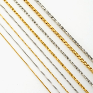 Gold and silver stainless steel wheat chains in multiple thicknesses for DIY jewelry
