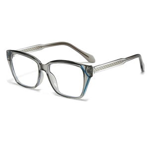 Stylish large frame anti-blue light glasses in translucent gray with metal core temples