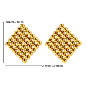 Polished 18k gold plated stainless steel geometric dot rhombus stud earrings 2.4cm