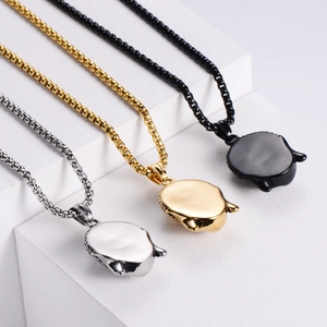 Bulldog head pendant necklaces in silver, gold, and black stainless steel box chains