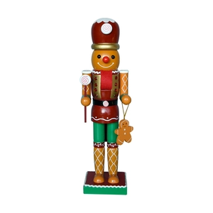 35cm Gingerbread Nutcracker soldier ornament with candy cane rod and gingerbread man charm