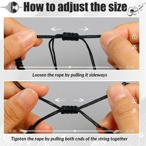 Adjustable black braided rope music bracelet with a sliding knot for easy resizing