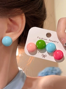 Colorful dopamine-style dome stud earrings set with anti-allergy silver needles view