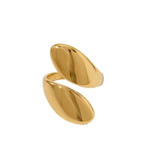 Bague ouverte ajustable en acier inoxydable 316L poli avec design minimaliste doré