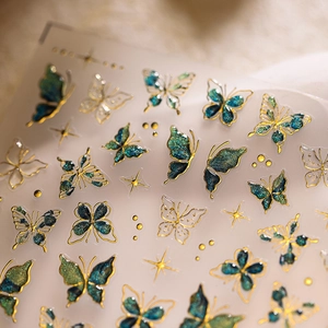 Butterfly Nail Stickers Gold Edge Glitter Adhesive Ultra Thin Manicure Decals Nail Art Decoration For Women