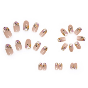 Pastel daisy floral press-on nails set with 24 pieces in round oval shape