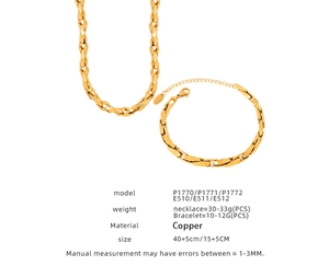 Detailed size and weight chart for copper gold plated necklace and bracelet set