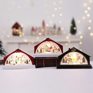 Christmas Snow Globe Lantern LED Lighted House Water Swirling Glitter Santa Reindeer Snowman Desktop Holiday Decor
