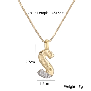Detailed view of Letter S gold necklace with cubic zirconia and 45+5cm chain size specs