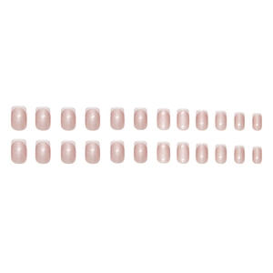 24pcs pearlescent soft pink press-on nails with classic French white tips and square shape