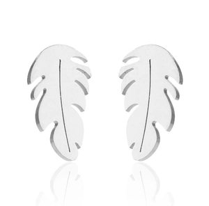 Detailed view of silver leaf-shaped earrings with intricate hollow-out metal design