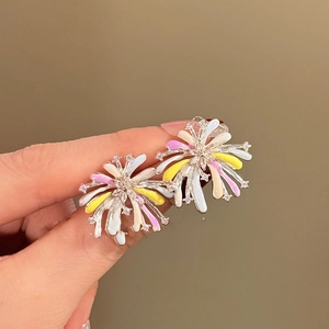 Sparkling silver firework stud earrings with colorful enamel and inset zircon stones