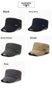 Flat top military caps collection in black, navy, and khaki with outdoor embroidery