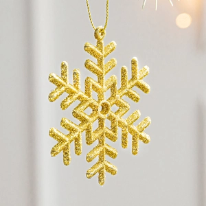 Golden glitter snowflake ornaments with strings for Christmas tree festive decoration
