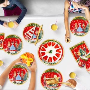 Nutcracker theme disposable party tableware set with paper plates and cups for Christmas dinner