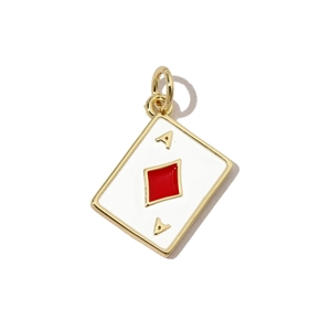 Macro shot of Ace of Diamonds pendant with red enamel and gold plated finish