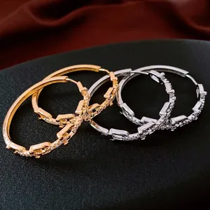18K Gold Plated Hoop Earrings With 925 Sterling Silver Earring Post Copper Cubic Zirconia Link Chain Jewelry For Women