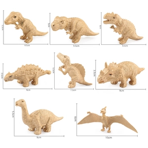 8-piece solid golden Jurassic dinosaur model set with detailed Tyrannosaurus and Triceratops