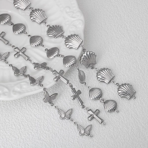 Stainless steel butterfly cross shell charms on silver chains for DIY jewelry making