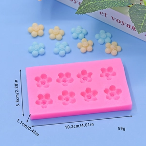 Pink 8-cavity floral silicone mold for DIY baking and handmade flower shaped decorations