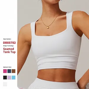 Women's Sports Tank Top Nylon Spandex Square Neck Side Ruching Slim Fit Top For Yoga Fitness Gym Running Workout