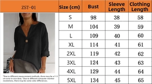 Guida dettagliata alle taglie per top da donna in cotone e lino dalla S alla 5XL