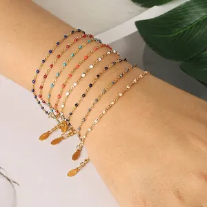 Bohemian Colorful Enamel Bead Bracelet For Women Stainless Steel Minimalist Adjustable Chain Jewelry