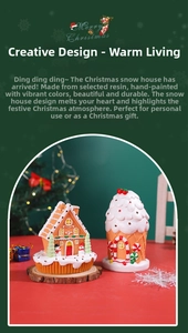 Detailed view of hand-painted resin gingerbread house and cupcake Christmas ornaments