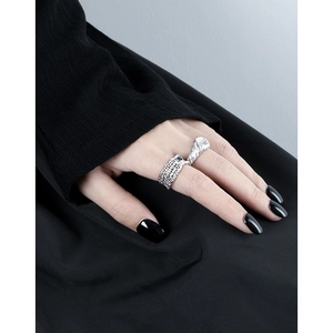Irregular textured S925 sterling silver open rings with mesh design and blue stone