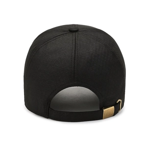 Classic black cotton baseball cap with adjustable metal buckle back view for men