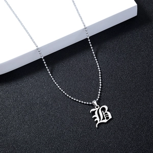 Polished silver Gothic letter B pendant on a delicate bead chain with a minimalist design