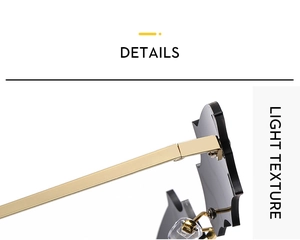 Détail macro de lunettes chauve-souris sans monture avec charnière dorée et légère