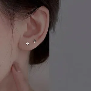 Minimalist S925 sterling silver tiny flower stud earrings for sensitive ears and daily wear