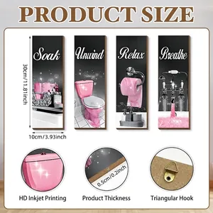 Set decorativo da parete per bagno in legno rosa glitterato con scritte relax