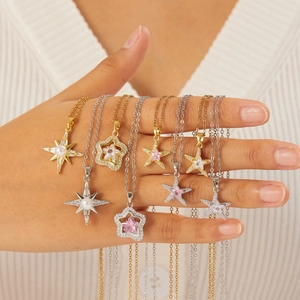 Starfish Octagram Star Pendant Necklace 304 Stainless Steel Copper With Zirconia Artificial Pearl Sweet Elegant Jewelry For Women