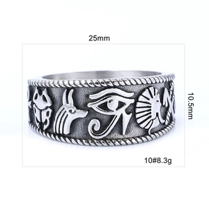 Detailed view of Horus eye ring with size measurements 25mm diameter and 10.5mm width
