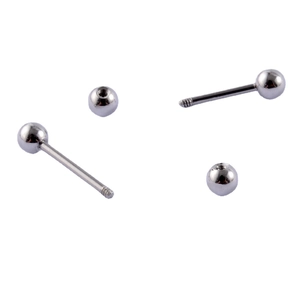 Polished silver stainless steel stud earring bars and screw-on balls set for cartilage piercing