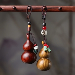 Wood Gourd Keychain Rosewood Sandalwood Car Pendant Hand Carved Chinese Zen Style Hanging Ornament Phone Charm