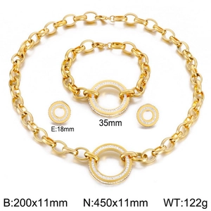 Detailed dimensions of gold hip hop jewelry set with paved crystals and chain links