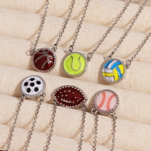 Sports necklace set featuring basketball, football, and baseball enamel pendants