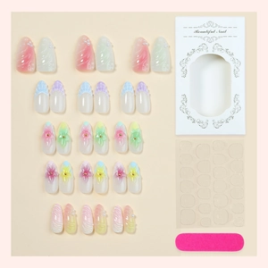 Lot de 30 faux ongles stiletto longs faits main avec fleurs, perles et accessoires
