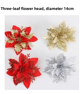 Close-up of 14cm glitter artificial poinsettia flowers for Christmas tree decoration