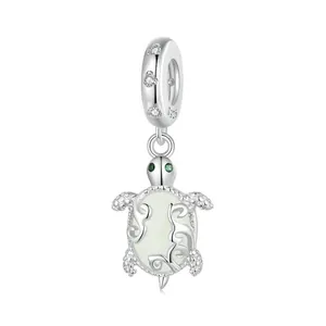 925 Sterling Silver Luminous Sea Turtle Charm Pendant For Bracelet DIY Jewelry Making Zirconia Glow In Dark Animal Bead