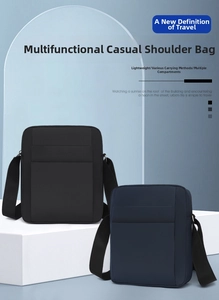 Detail view of water-resistant oxford fabric men's shoulder bags in black and blue