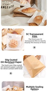 Greaseproof paper bread bag detail showing 5C transparent PET window and kraft material