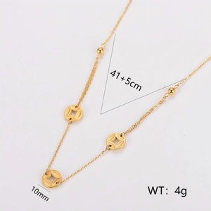 Gold Chinese coin necklace in stainless steel, 41+5cm chain with three 10mm pendants